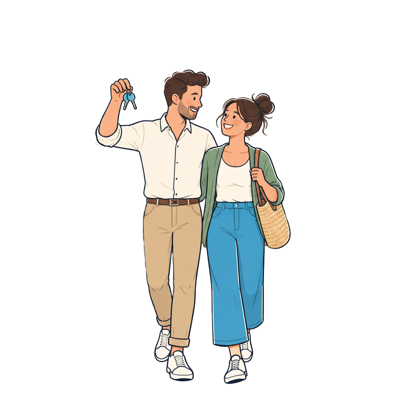 Illustration : un couple choisit une maison à vendre ou à louer